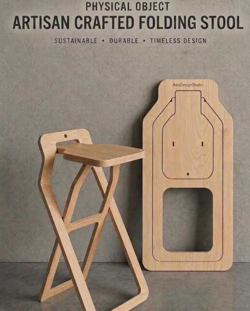 Folding Plywood Bar Stool, Space Saving Modern Kitchen Counter Chair - image 1