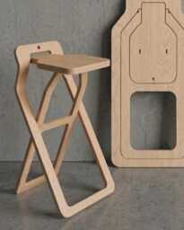 Folding Plywood Bar Stool, Space Saving Modern Kitchen Counter Chair - thumbnail 2