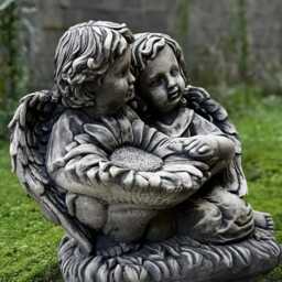 Concrete Baby Angel With Sunflower Statue Stone Pair Cherub Sculpture Outdoor Children Decoration Guardian Figurine Memorial Kids Yard Art - thumbnail 2