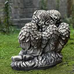 Concrete Baby Angel With Sunflower Statue Stone Pair Cherub Sculpture Outdoor Children Decoration Guardian Figurine Memorial Kids Yard Art - thumbnail 4