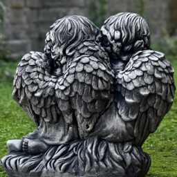 Concrete Baby Angel With Sunflower Statue Stone Pair Cherub Sculpture Outdoor Children Decoration Guardian Figurine Memorial Kids Yard Art - thumbnail 3