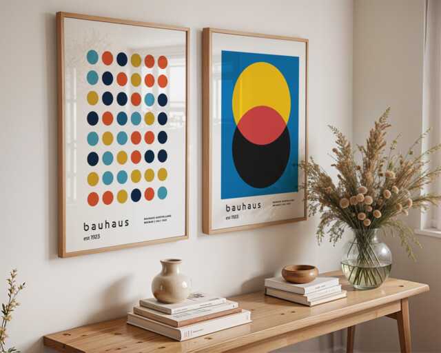 Bauhaus Style Art Prints Mid-Century Modern Geometric Decor X2 - image 1