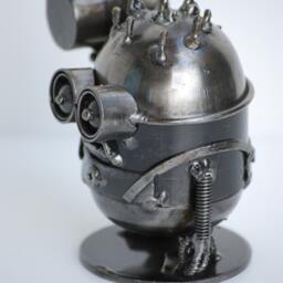 Handmade Metal Mini Robot Sculpture, Recycled Steel Art Figure, Funny Valentine Gift, Holiday Ornament - thumbnail 3