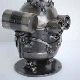 Handmade Metal Mini Robot Sculpture, Recycled Steel Art Figure, Funny Valentine Gift, Holiday Ornament - thumbnail 4