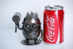 Handmade Metal Mini Robot Sculpture, Recycled Steel Art Figure, Funny Valentine Gift, Holiday Ornament