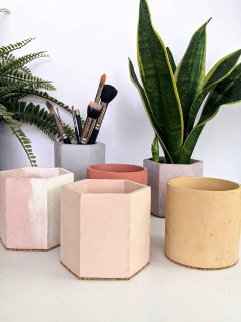Hex Concrete Pot - 35 Colours Minimalist Desk Storage Pen Pencil Organiser Geometric Homeware Makeup Vanity Brush Holder - image 1