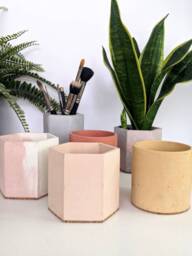 Hex Concrete Pot - 35 Colours Minimalist Desk Storage Pen Pencil Organiser Geometric Homeware Makeup Vanity Brush Holder