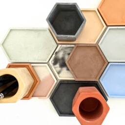 Hex Concrete Pot - 35 Colours Minimalist Desk Storage Pen Pencil Organiser Geometric Homeware Makeup Vanity Brush Holder - thumbnail 2