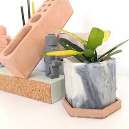 Hex Concrete Pot - 35 Colours Minimalist Desk Storage Pen Pencil Organiser Geometric Homeware Makeup Vanity Brush Holder - thumbnail 3