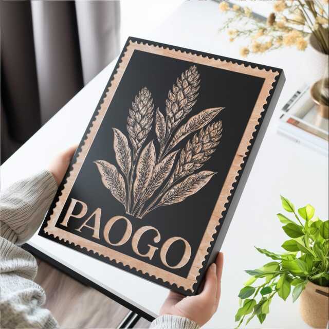 Paogo Floral Wall Art - Engraved Wood Lithograph Style Nature Illustration, Plant Flower Painting Mothers Gift, Vintage American Samoa - image 1