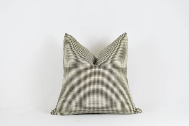 Green Gingham Pillow Cover Handwoven Cotton With Brass Zipper - image 1
