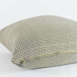 Green Gingham Pillow Cover Handwoven Cotton With Brass Zipper - thumbnail 3