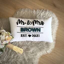 Custom Punch Needle Embroidery Pillow, Personalized Mr & Mrs Linen Anniversary Gift - thumbnail 2