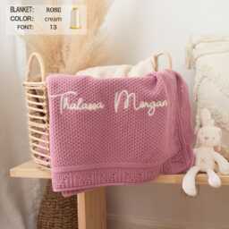 Personalized Embroidered Cotton Knit Baby Blanket Custom Newborn Gift