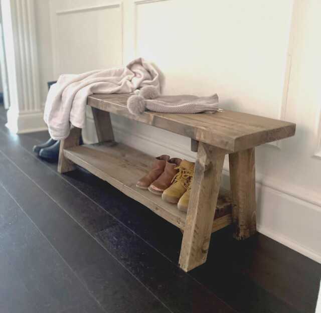 Rustic Reclaimed Wood Storage Bench With Shelf Handcrafted Farmhouse Charm - image 1