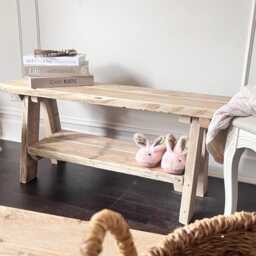 Rustic Reclaimed Wood Storage Bench With Shelf Handcrafted Farmhouse Charm - thumbnail 2