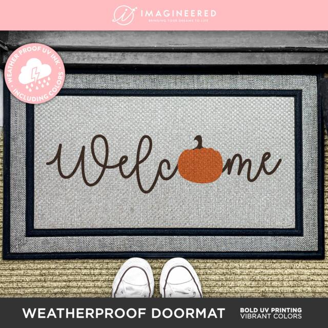 Welcome Pumpkin Outdoor Personalised Rug - Fall Doormat Farmhouse Decor New Home Mat Washable Custom Seasonal - image 1