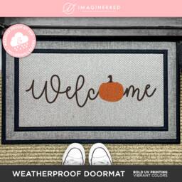 Welcome Pumpkin Outdoor Personalised Rug - Fall Doormat Farmhouse Decor New Home Mat Washable Custom Seasonal