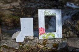 Wooden Picture Frame Without Glass, Pink Rose Design, Shabby Chic, Distressed, Roses Stencil, Table Decoration, Wedding Decoration - thumbnail 1