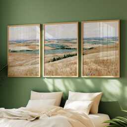 Golden Field Trio, Countryside Landscape Wall Art Set - thumbnail 2