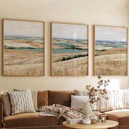 Golden Field Trio, Countryside Landscape Wall Art Set - thumbnail 4