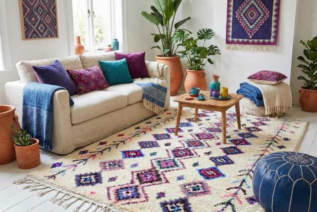 Moroccan Azilal Wool Rug, Blue & White Spotted Carpet - image 1
