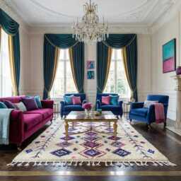 Moroccan Azilal Wool Rug, Blue & White Spotted Carpet - thumbnail 3