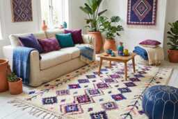 Moroccan Azilal Wool Rug, Blue & White Spotted Carpet - thumbnail 1