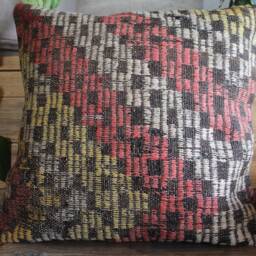 45cm Vintage Kilim Pillow Cover Handwoven - Half Brocade Rustic Red Earthy Tones - thumbnail 2