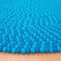 Handmade Turquoise Felt Ball Rug Round Wool Nursery Carpet - thumbnail 2