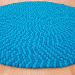 Handmade Turquoise Felt Ball Rug Round Wool Nursery Carpet - thumbnail 3