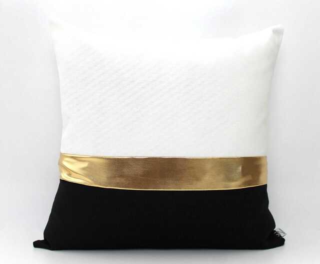 Modern Black White Gold Stripe Pillow Cover, Elegant Throw Cushion - Select Your Metallic Color - image 1