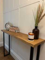 Rustic Narrow Console Table Wooden Tall Unit Radiator Shelf - thumbnail 1