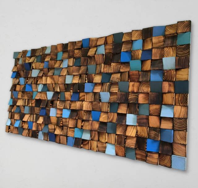 Reclaimed Wood Geometric Wall Art - Handmade Mosaic - image 1