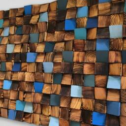 Reclaimed Wood Geometric Wall Art - Handmade Mosaic - thumbnail 2