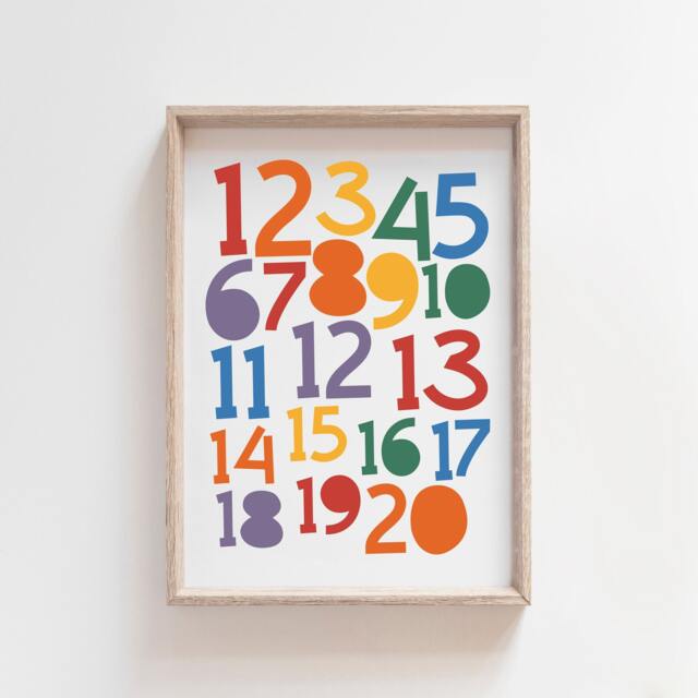 Rainbow Numbers Print, Playroom Prints, Wall Art, Poster, Educational Colourful Nursery Kids Art - image 1
