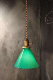 Vintage Gaming Pendant Light With Green Glass Cone Shade - Industrial Hanging Lamp