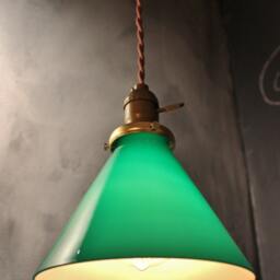 Vintage Gaming Pendant Light With Green Glass Cone Shade - Industrial Hanging Lamp - thumbnail 3