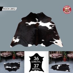 Authentic Medium Black & White Cowhide Rug - Luxurious Hair-On Leather For Sophisticated Spaces - 36x37 Inches - thumbnail 2
