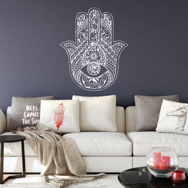 Hamsa Hand Vinyl Wall Decal - Fatima Protection Symbol Spiritual Yoga Meditation Decor #259 - image 1