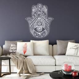 Hamsa Hand Vinyl Wall Decal - Fatima Protection Symbol Spiritual Yoga Meditation Decor #259 - thumbnail 1