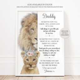 Personalised Lion Daddy Print Unframed Up To 3 Children Fathers Day Gift - thumbnail 3