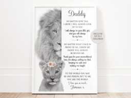 Personalised Lion Daddy Print Unframed Up To 3 Children Fathers Day Gift - thumbnail 1