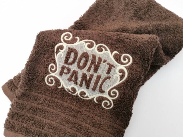 Luxurious Embroidered Don't Panic Brown Hand Bath Towel Day 25Th May Birthday Christmas Gift Custom Made - image 1