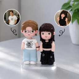 Custom Clay Couple Figurine, Handmade Polymer Doll, Valentine Gift For Couples, Wedding Cake Topper - thumbnail 3