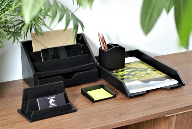 Black Wooden Desk Organizer Set 5-Piece Office Decor, Gift For Him - image 1