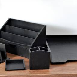 Black Wooden Desk Organizer Set 5-Piece Office Decor, Gift For Him - thumbnail 3