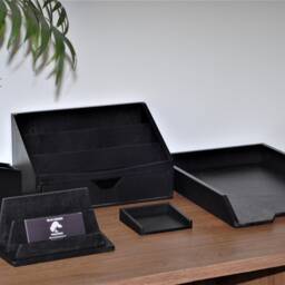 Black Wooden Desk Organizer Set 5-Piece Office Decor, Gift For Him - thumbnail 2