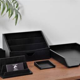 Black Wooden Desk Organizer Set 5-Piece Office Decor, Gift For Him - thumbnail 4