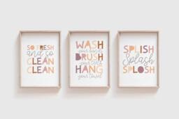 3 Kids Bathroom Prints, Wash Your Hands Print, Rules, Playroom Decor, Signs, Wall Art - thumbnail 1
